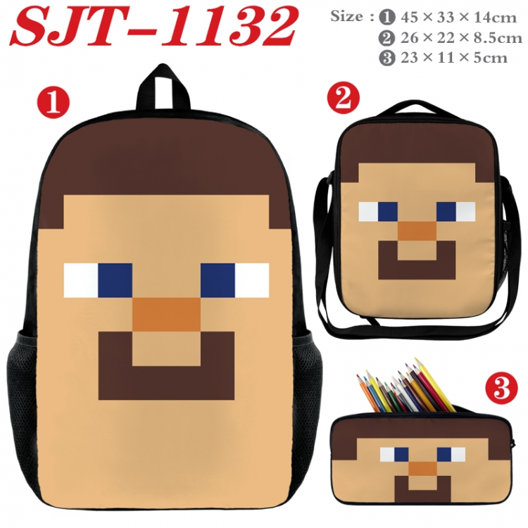 Minecraft Anime nylon canvas backpack pencil case crossbody bag three piece set 45x33x14cm SJT-1132
