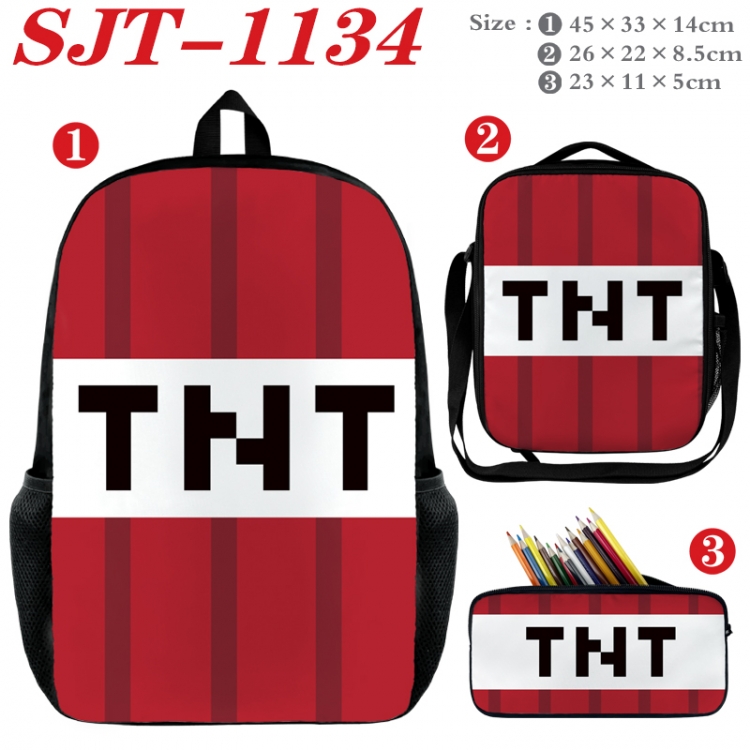 Minecraft Anime nylon canvas backpack pencil case crossbody bag three piece set 45x33x14cm SJT-1134