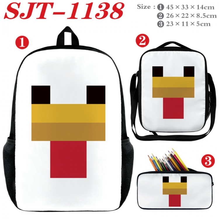 Minecraft Anime nylon canvas backpack pencil case crossbody bag three piece set 45x33x14cm SJT-1138