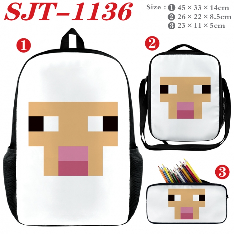 Minecraft Anime nylon canvas backpack pencil case crossbody bag three piece set 45x33x14cm SJT-1136