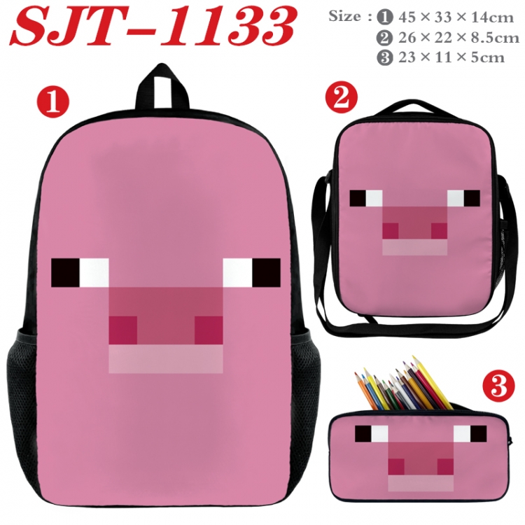 Minecraft Anime nylon canvas backpack pencil case crossbody bag three piece set 45x33x14cm  SJT-1133