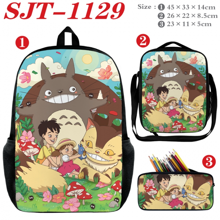 TOTORO Anime nylon canvas backpack pencil case crossbody bag three piece set 45x33x14cm SJT-1129