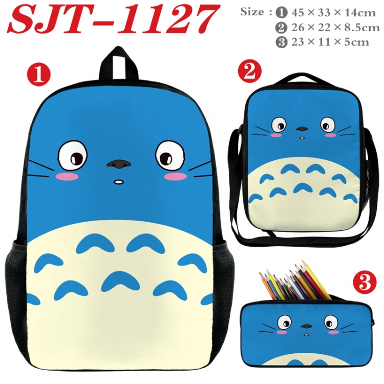 TOTORO Anime nylon canvas backpack pencil case crossbody bag three piece set 45x33x14cm  SJT-1127