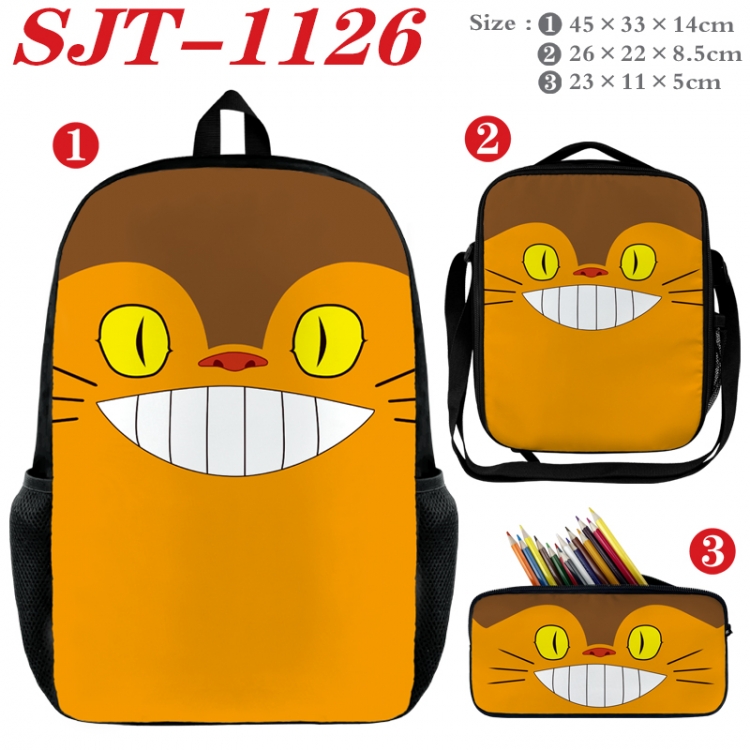 TOTORO Anime nylon canvas backpack pencil case crossbody bag three piece set 45x33x14cm  SJT-1126