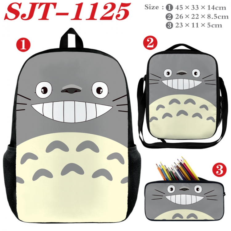 TOTORO Anime nylon canvas backpack pencil case crossbody bag three piece set 45x33x14cm SJT-1125