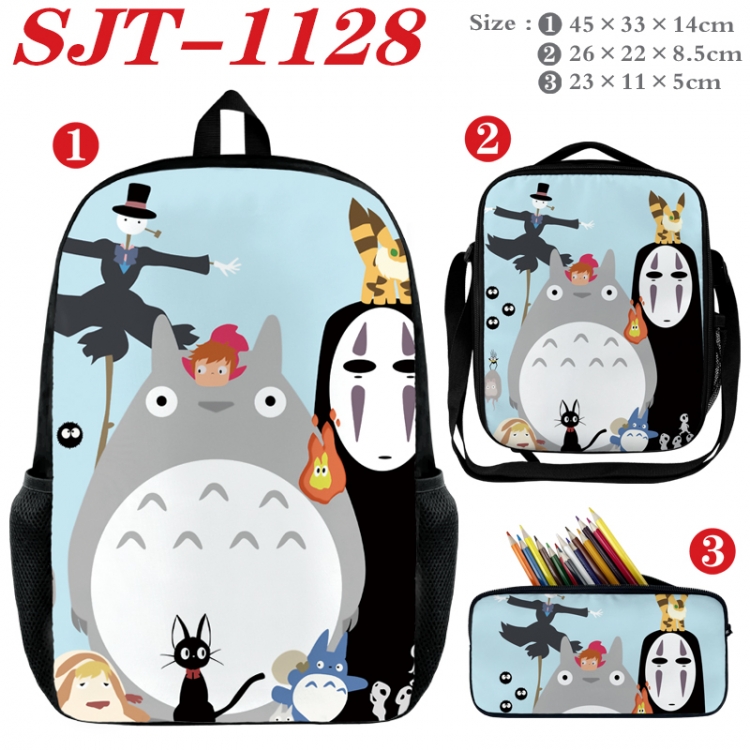 TOTORO Anime nylon canvas backpack pencil case crossbody bag three piece set 45x33x14cm SJT-1128