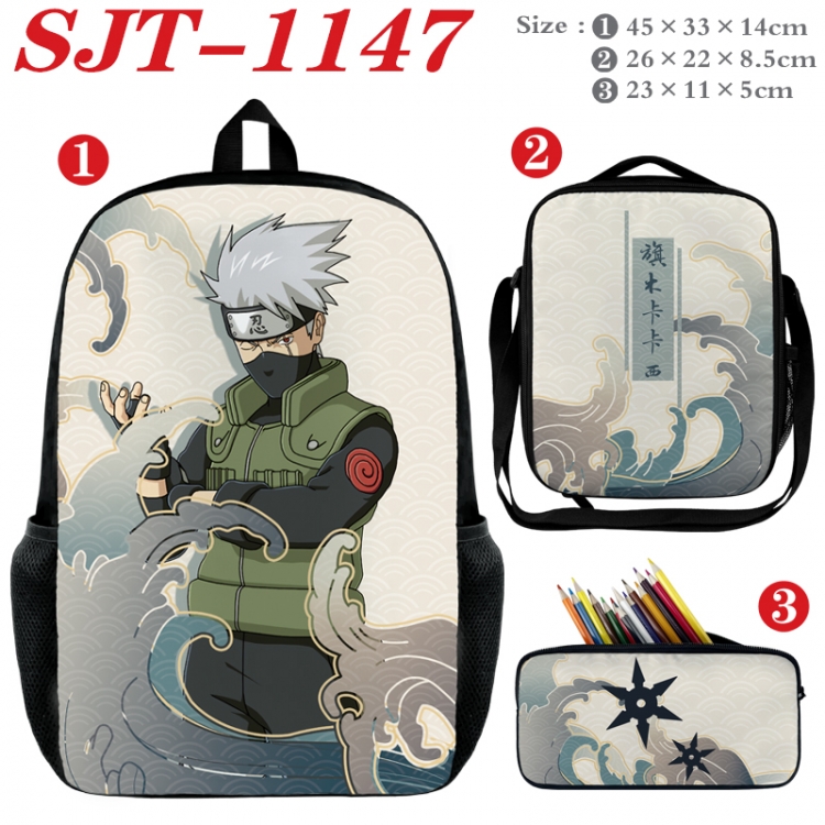 Naruto Anime nylon canvas backpack pencil case crossbody bag three piece set 45x33x14cm SJT-1147