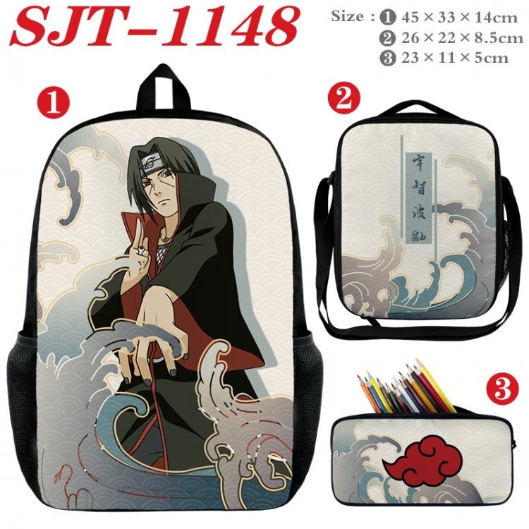 Naruto Anime nylon canvas backpack pencil case crossbody bag three piece set 45x33x14cm  SJT-1148