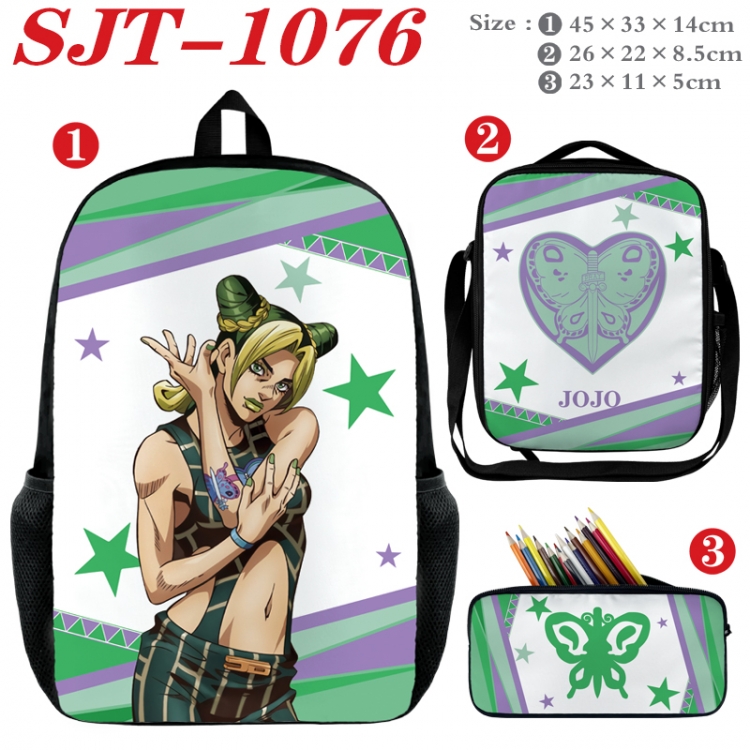 JoJos Bizarre Adventure Anime nylon canvas backpack pencil case crossbody bag three piece set 45x33x14cm