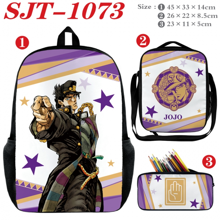 JoJos Bizarre Adventure Anime nylon canvas backpack pencil case crossbody bag three piece set 45x33x14cm