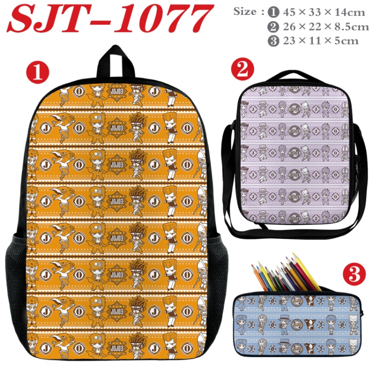 JoJos Bizarre Adventure Anime nylon canvas backpack pencil case crossbody bag three piece set 45x33x14cm