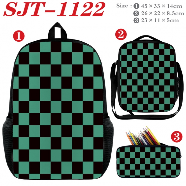 Demon Slayer Kimets Anime nylon canvas backpack pencil case crossbody bag three piece set 45x33x14cm