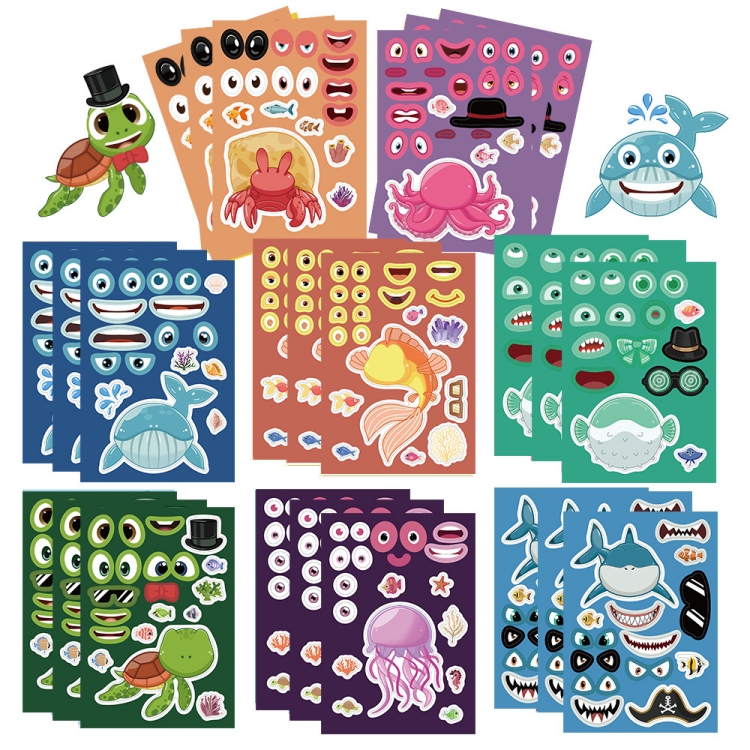 Marine Animal Series Doodle stickers Waterproof stickers a set of 8 11X16CM price for 10 sets
