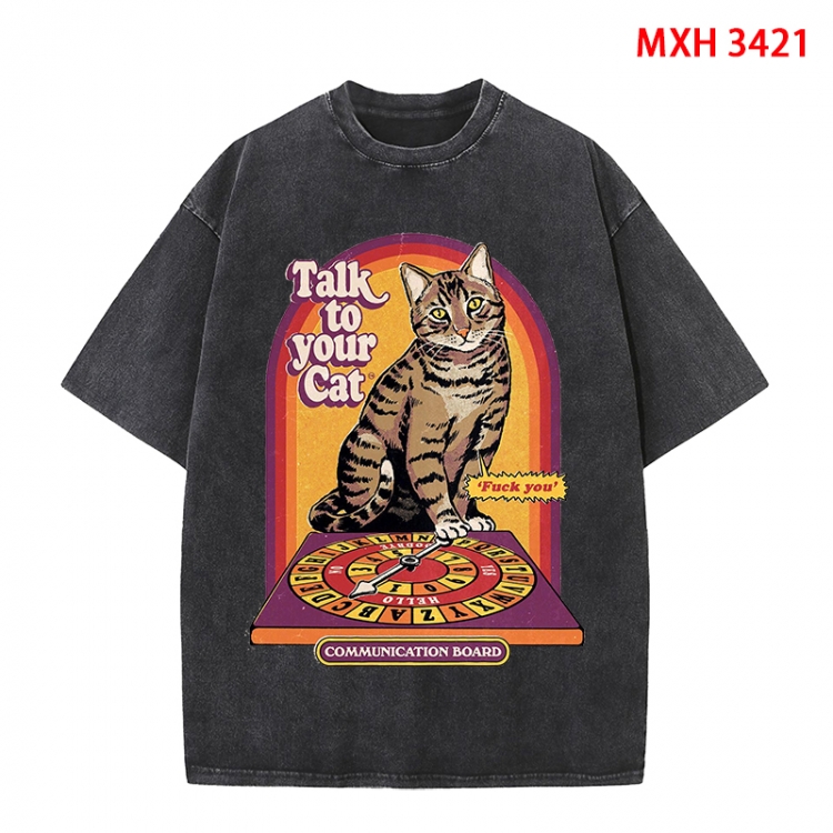 Evil illustration Anime peripheral pure cotton washed and worn T-shirt from S to 4XL  MXH-3421