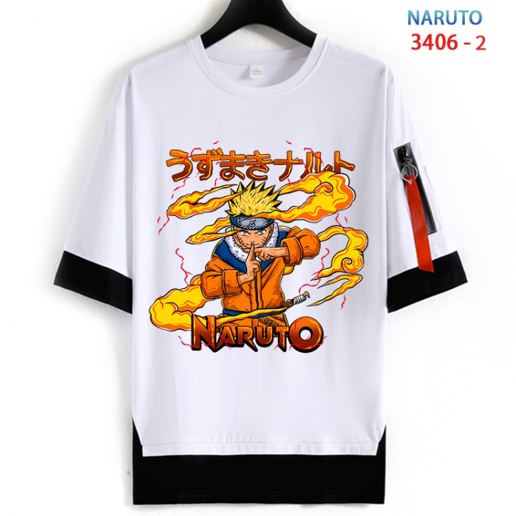 Naruto Cotton Crew Neck Fake Two-Piece Short Sleeve T-Shirt from S to 4XL HM-3406-2