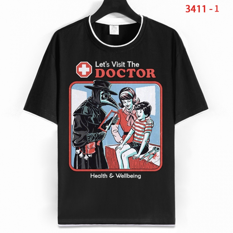 Evil illustration Cotton crew neck black and white trim short-sleeved T-shirt from S to 4XL  HM-3411-1