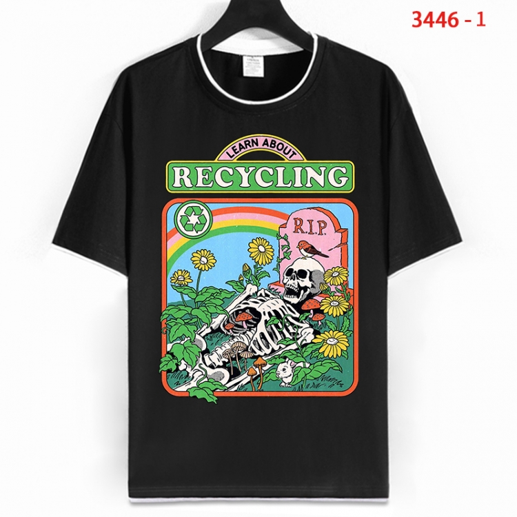 Evil illustration Cotton crew neck black and white trim short-sleeved T-shirt from S to 4XL  HM-3446-1