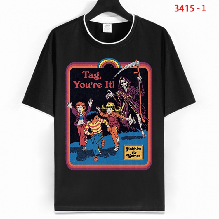 Evil illustration Cotton crew neck black and white trim short-sleeved T-shirt from S to 4XL HM-3415-1