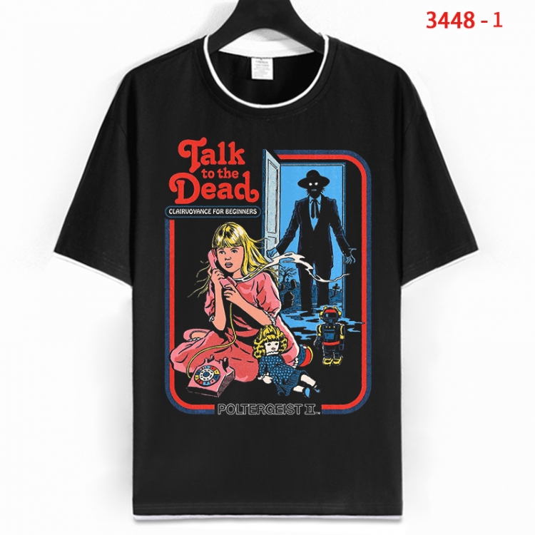Evil illustration Cotton crew neck black and white trim short-sleeved T-shirt from S to 4XL  HM-3448-1