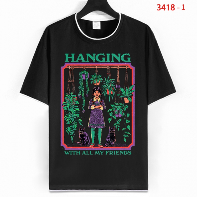 Evil illustration Cotton crew neck black and white trim short-sleeved T-shirt from S to 4XL  HM-3418-1