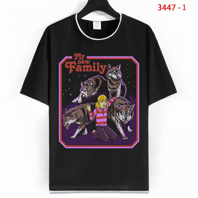 Evil illustration Cotton crew neck black and white trim short-sleeved T-shirt from S to 4XL  HM-3447-1