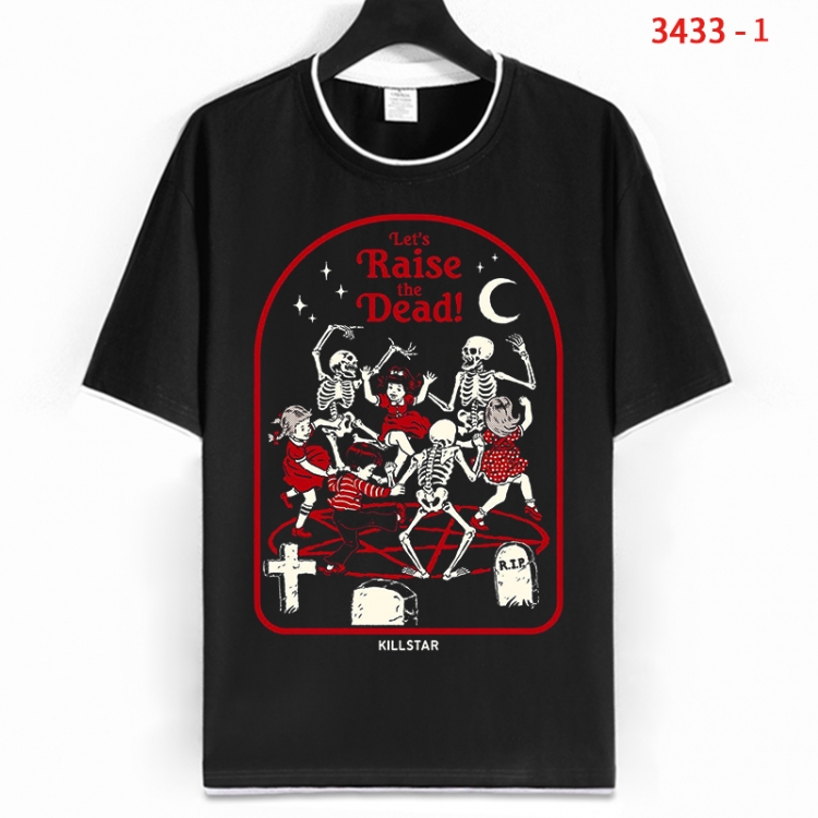 Evil illustration Cotton crew neck black and white trim short-sleeved T-shirt from S to 4XL  HM-3433-1