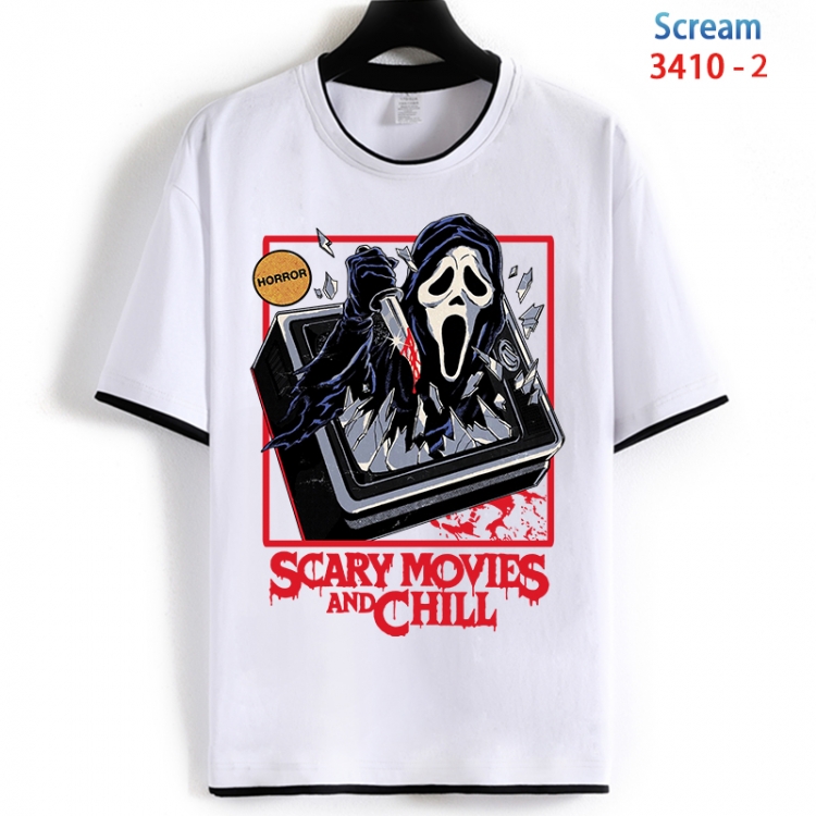 Scream Cotton crew neck black and white trim short-sleeved T-shirt from S to 4XL HM-3410-2