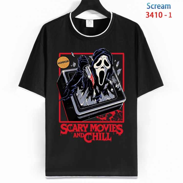 Scream Cotton crew neck black and white trim short-sleeved T-shirt from S to 4XL HM-3410-1