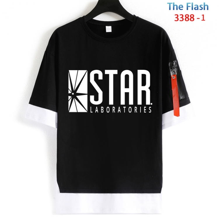 The Flash Cotton Crew Neck Fake Two-Piece Short Sleeve T-Shirt from S to 4XL