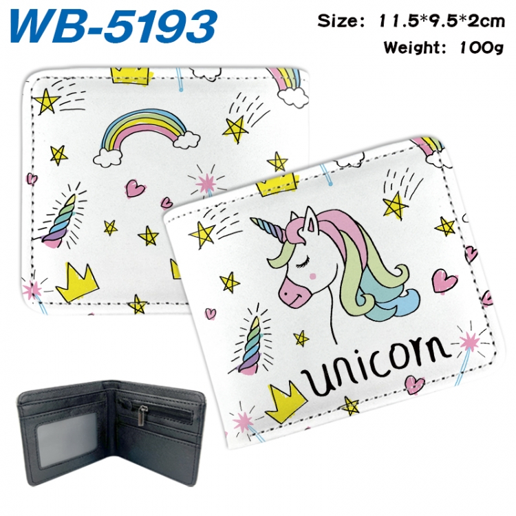 Unicorn Animation color PU leather half fold wallet 11.5X9X2CM WB-5193A