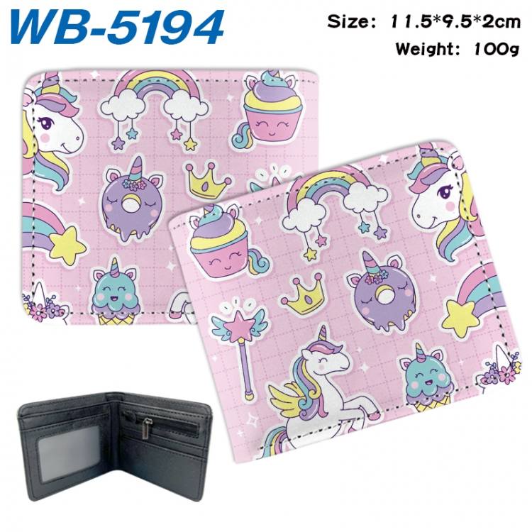 Unicorn Animation color PU leather half fold wallet 11.5X9X2CM WB-5194A