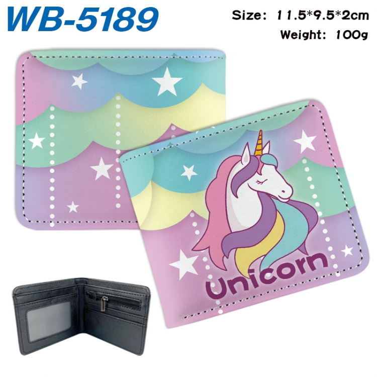 Unicorn Animation color PU leather half fold wallet 11.5X9X2CM WB-5189A