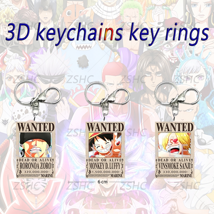 One Piece 3D gradient acrylic keychain cardboard packaging 5-8CM  price for 5 pcs  K-OP9