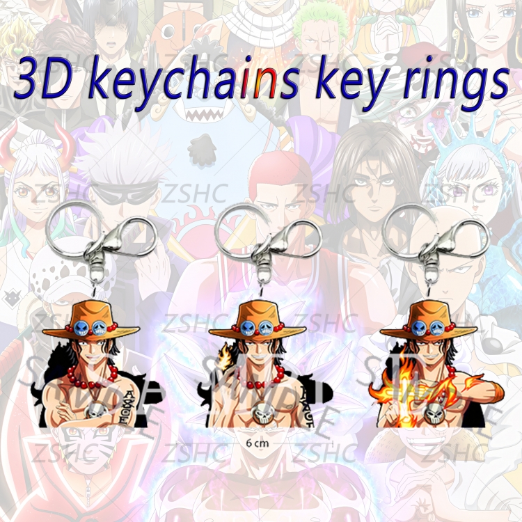 One Piece 3D gradient acrylic keychain cardboard packaging 5-8CM  price for 5 pcs  K-O14