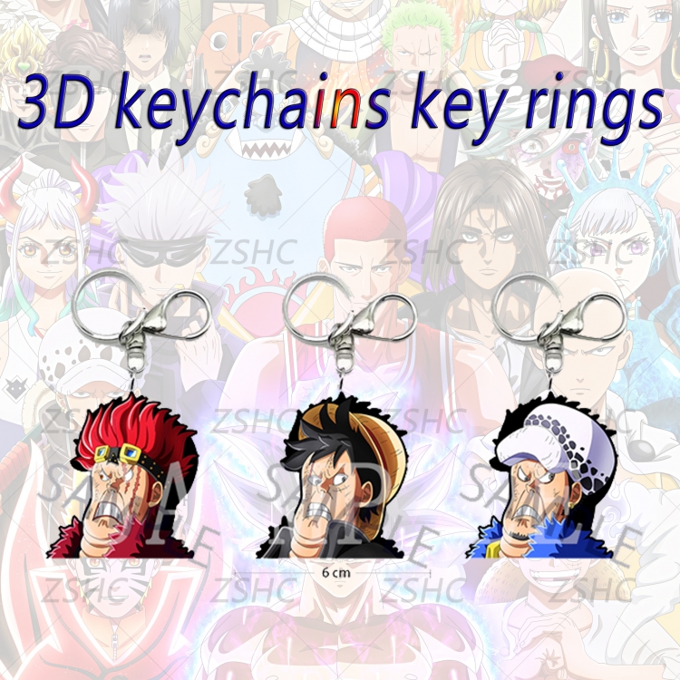 One Piece 3D gradient acrylic keychain cardboard packaging 5-8CM  price for 5 pcs K-O03