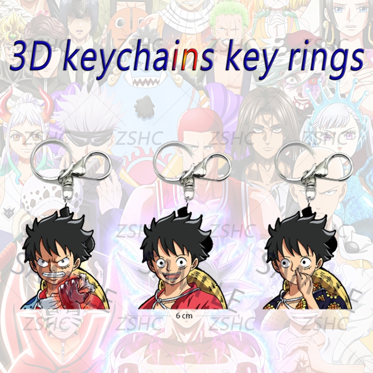 One Piece 3D gradient acrylic keychain cardboard packaging 5-8CM  price for 5 pcs  K-O29