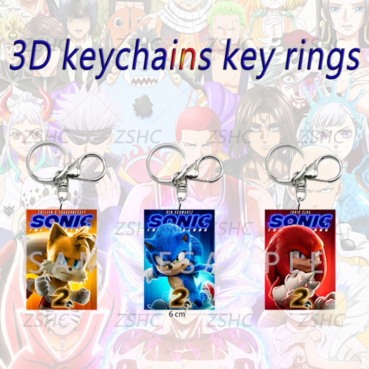 Sonic The Hedgehog 3D gradient acrylic keychain cardboard packaging 5-8CM  price for 5 pcs