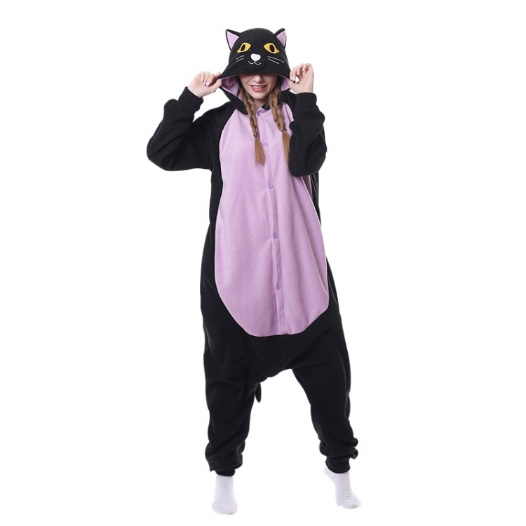 Midnight Cat Animal cartoon series COS performance suit, fleece one piece pajamas from S to XL