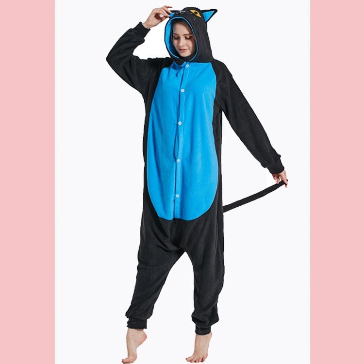 Midnight Cat Animal cartoon series COS performance suit, fleece one piece pajamas from S to XL
