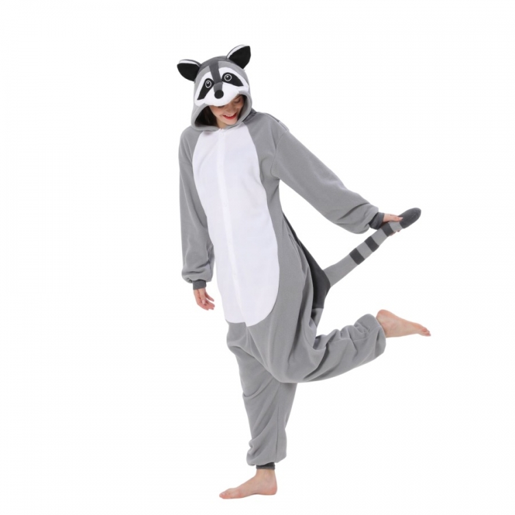 Grey raccoon Animal cartoon series COS performance suit, fleece one piece pajamas from S to XL