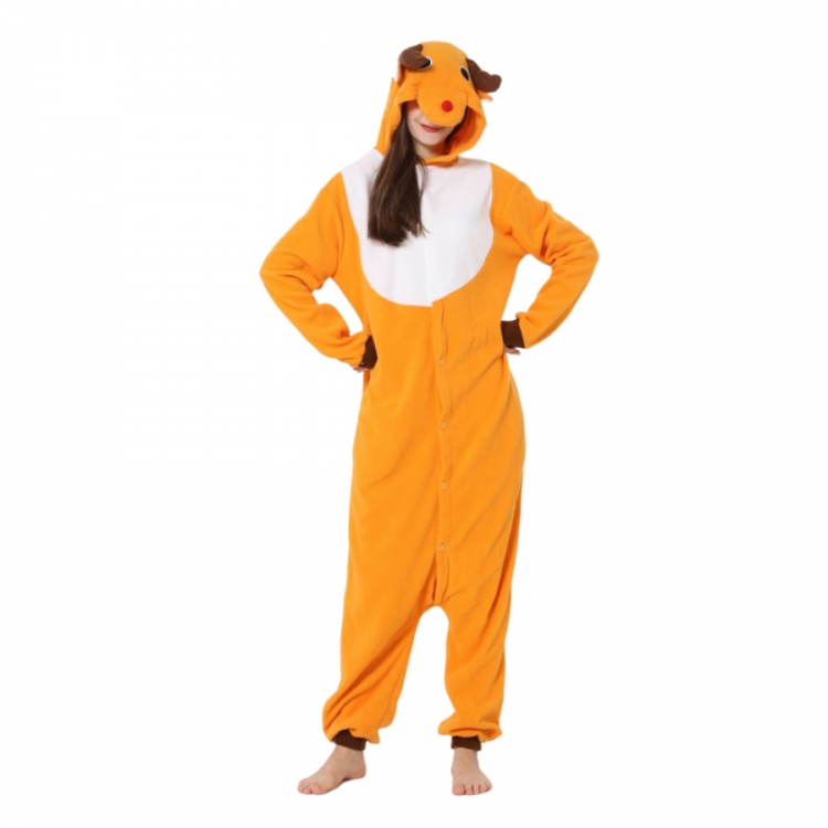 Elk Animal cartoon series COS performance suit, fleece one piece pajamas from S to XL