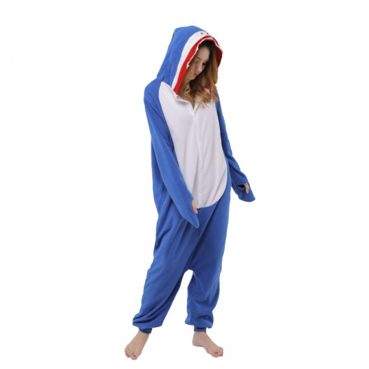 Blue Shark Animal cartoon series COS performance suit, fleece one piece pajamas from S to XL