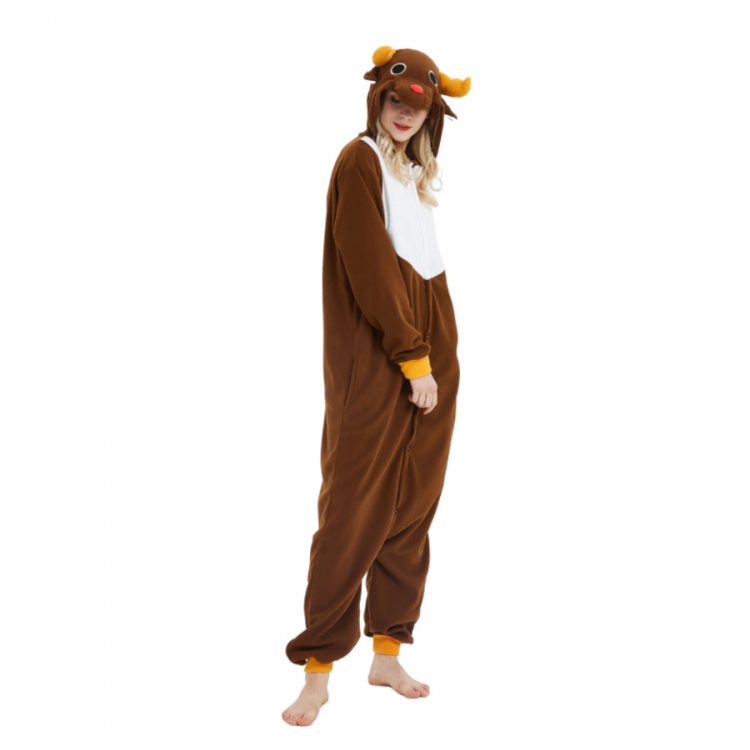Elk Animal cartoon series COS performance suit, fleece one piece pajamas from S to XL