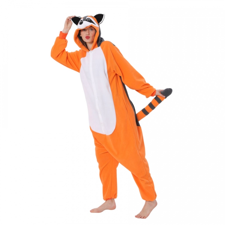 Orange Grey Raccoon Animal cartoon series COS performance suit, fleece one piece pajamas from S to XL