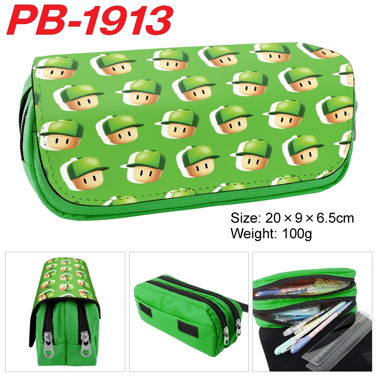 Stumble guys PU leather canvas multifunctional stationery case with double zipper pen bag 20x9x6.5cm PB-1913