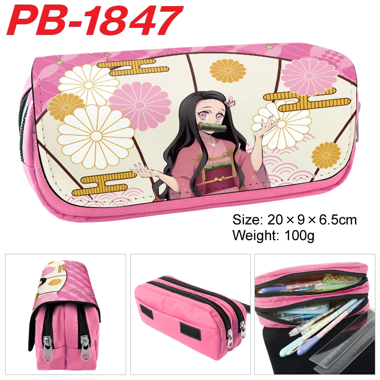 Demon Slayer Kimets Anime double-layer pu leather printing pencil case 20x9x6.5cm PB-1847