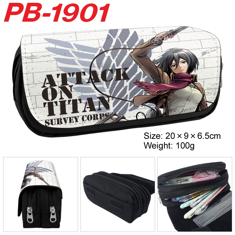 Shingeki no Kyojin Anime double-layer pu leather printing pencil case 20x9x6.5cm PB-1901