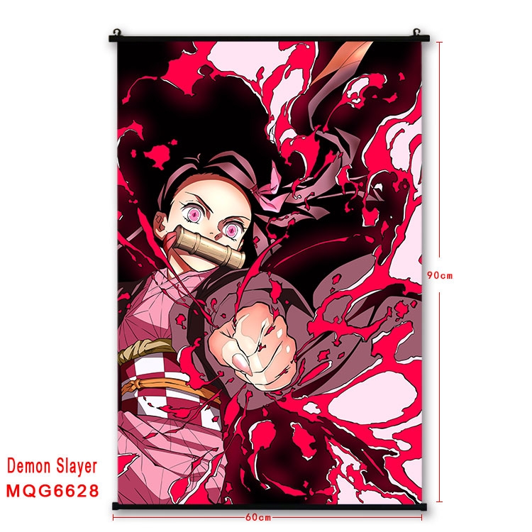 Demon Slayer Kimets Anime black Plastic rod Cloth painting Wall Scroll 60X90CM   MQG-6628