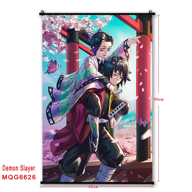 Demon Slayer Kimets Anime black Plastic rod Cloth painting Wall Scroll 60X90CM MQG-6626