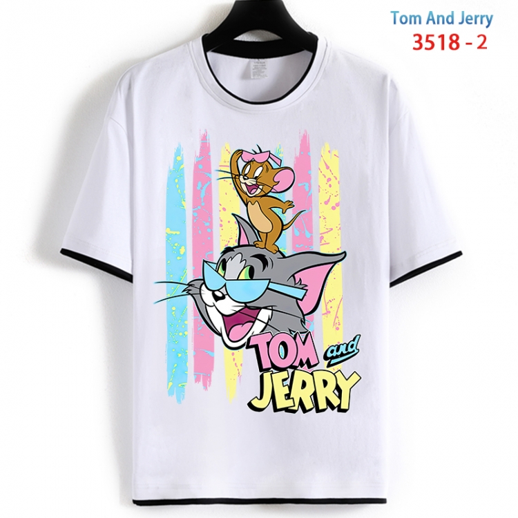Tom and Jerry Cotton crew neck black and white trim short-sleeved T-shirt from S to 4XL